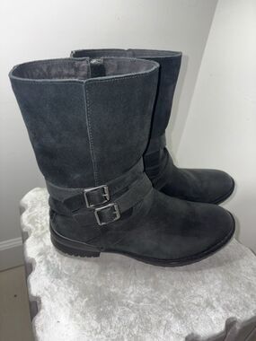 UGG Lorna Waterproof Black Leather And Suede Boots Sz 8.5 Worn Once
